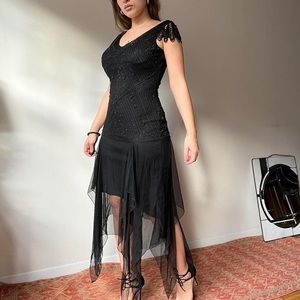 sue wong 90s black goth fairy asymmetrical prom dress